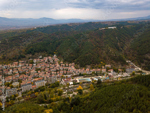 Beautiful landscape of rural houses along Rila mountain ranges in Bulgaria photo