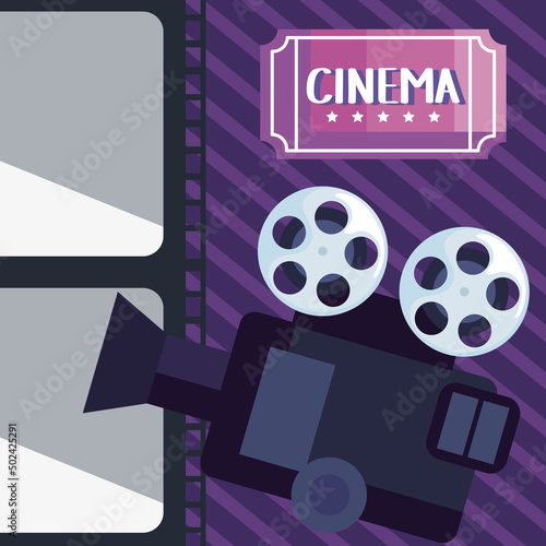 cinema camera and ticket photo