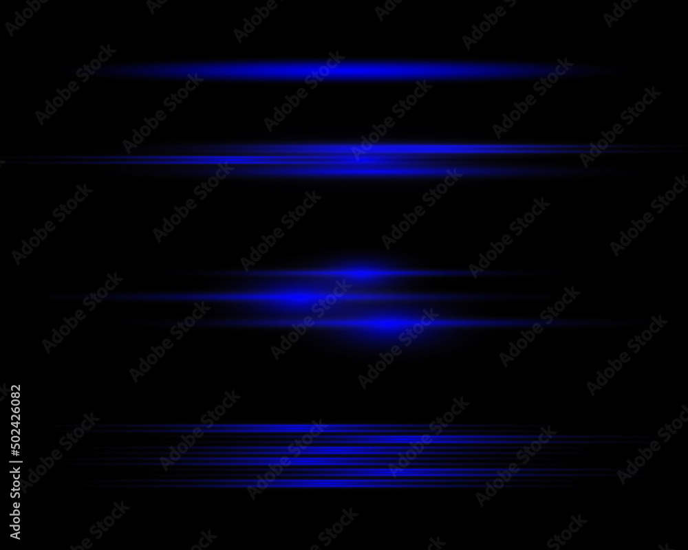 Set of neon blue rays, lines and light on a black background. Set of neon blue rays, lines and light on a black background.