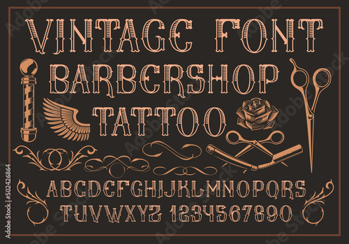 Vector vintage typeface. Perfect for alcohol labels, logos, barbershops,tattoo salon, headlines, posters and many other uses. 
