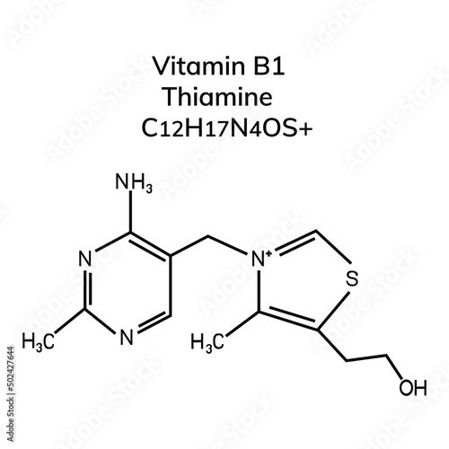 Structural formula of vitamin B1 on a white background
