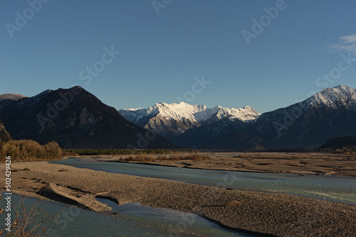 Natural view of the Arzino torrent at dawn in the north east of Italy photo