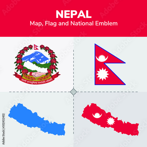 National emblem, flag and map of Nepal