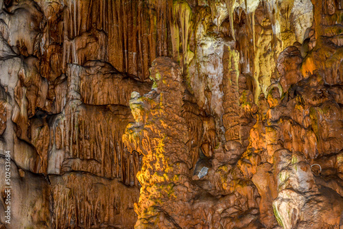 Beautiful view of Resava cave decoration, stalagmites photo