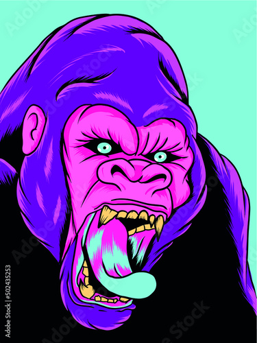Illustration of an angry gorilla with a light blue background