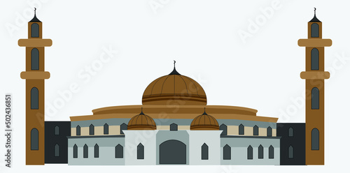 Obraz na plátně Vector design of a mosque with dome and two minarets isolated on a white backgro