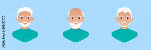 Portrait of a stylish elderly man with a beard. Flat vector illustration