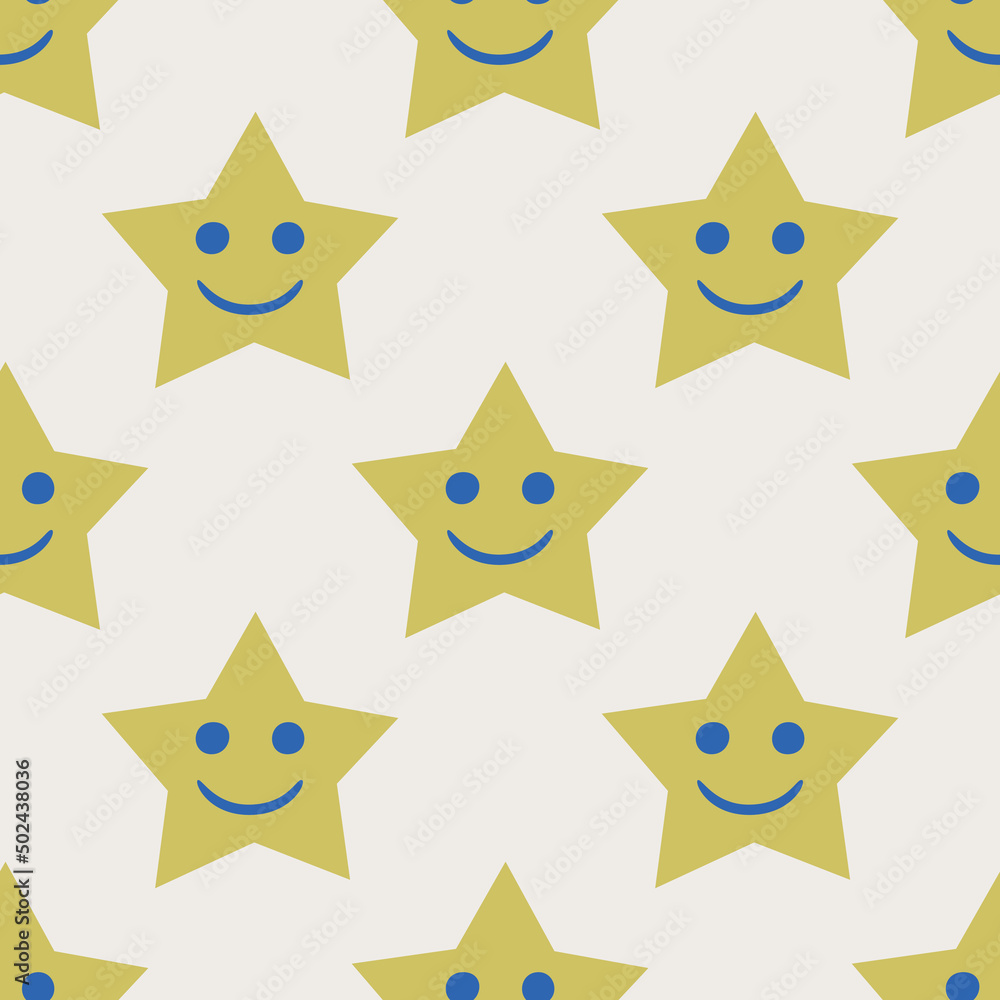 Seamless vector stars pattern. Illustration of star with face. Background for design, fabric, textile, cover, wrapping. Seamless vector stars pattern. Illustration of star with face. Background for design, fabric, textile, cover, wrapping.