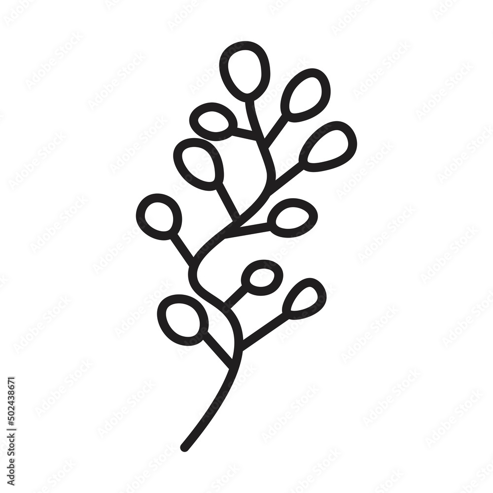 Fototapeta premium Hand drawn flower, floral plant, botanical leaves art element in a glyph illustration design set for invitation, greeting card, poster, web, print and frames
