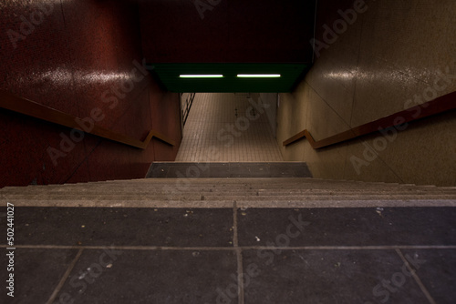 Slika na platnu High-angle shot of a stairway descending to the subway
