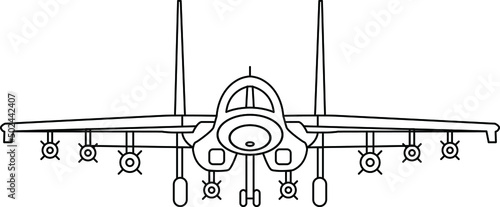 Su-25 Russian fighter-bomber aircraft icon drawing vector image. photo