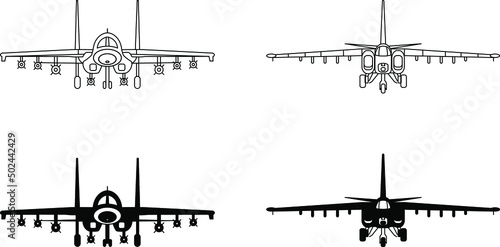 Su-25 and Su-34 Russian fighter-bomber aircraft icon drawing vector image.