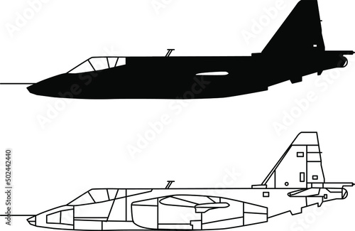 Su-25 Russian fighter-bomber aircraft icon drawing vector image.