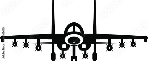 Su-25 Russian fighter-bomber aircraft icon drawing vector image.