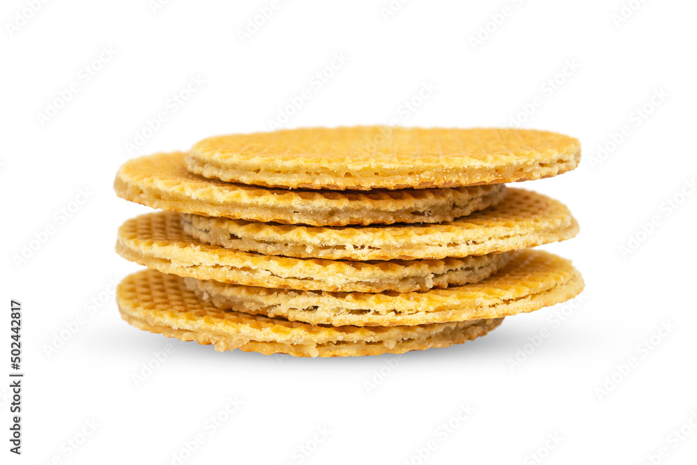 Stack of dutch waffles with caramel isolated on white background Stack of dutch waffles with caramel isolated on white background