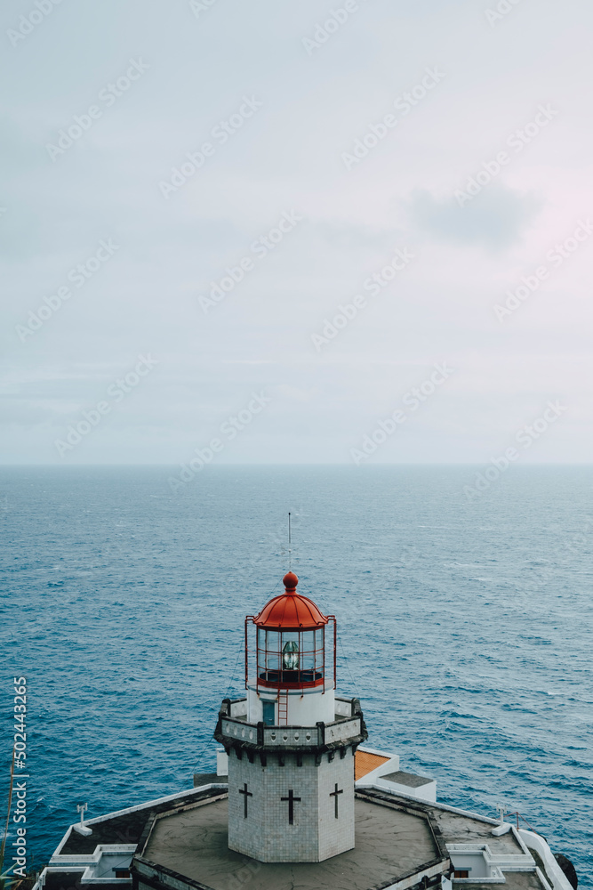 Beautiful lighthouse in São Miguel, Azores with the Atlantic Ocean in the Background