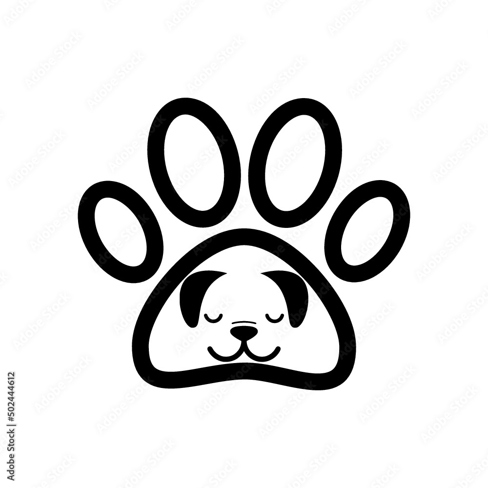 Obraz premium Pet care sign. Dog in paw print icon on white background