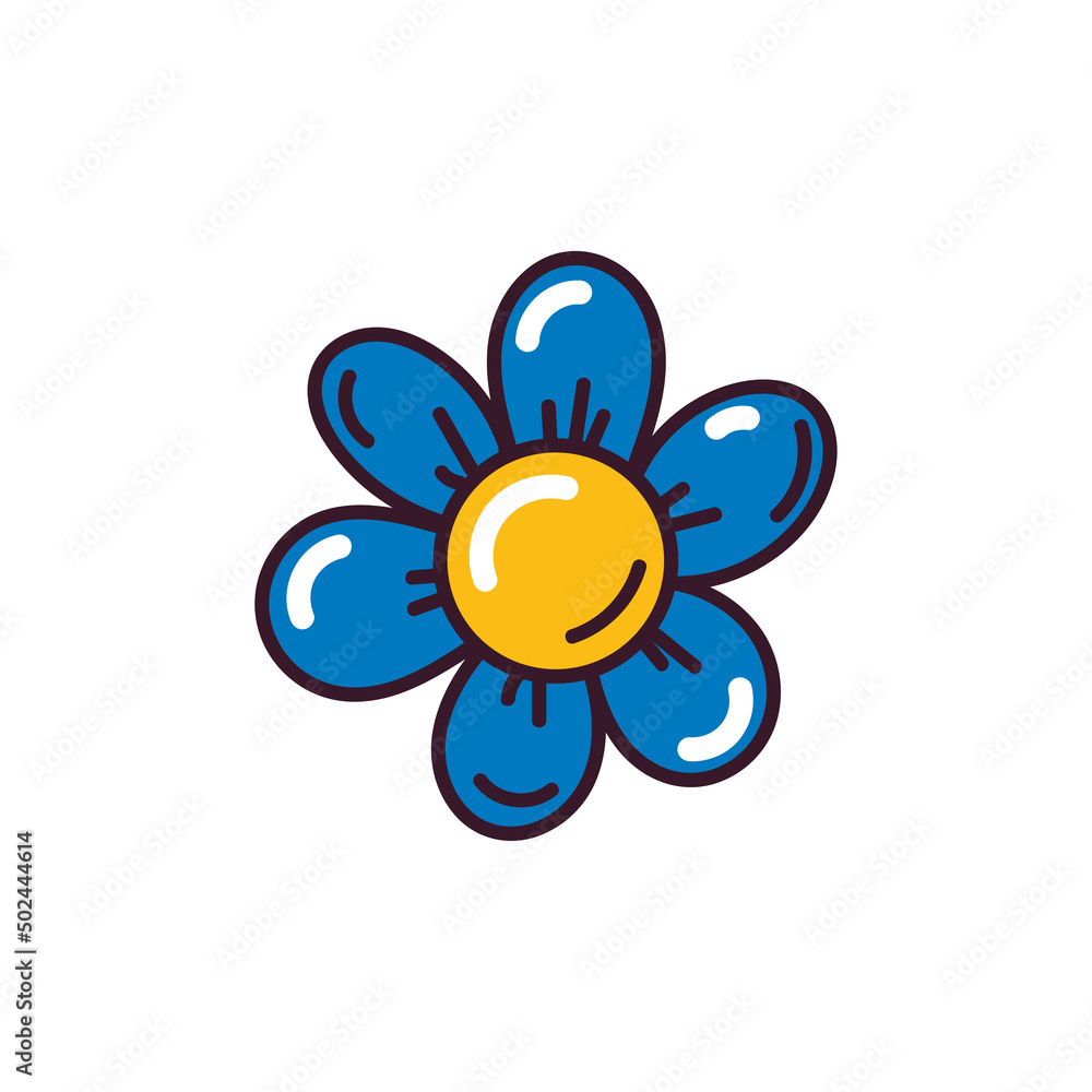 Blue and yellow flower in doodle style isolated on white background Blue and yellow flower in doodle style isolated on white background