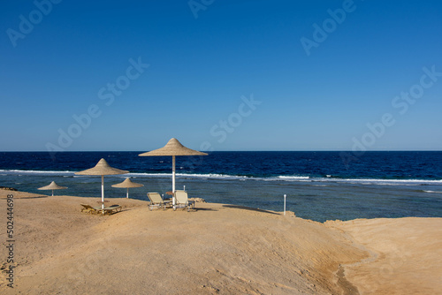 beach with umbrellas