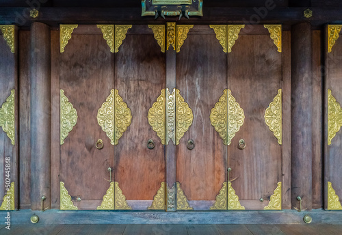 A traditional Japanese wooden door