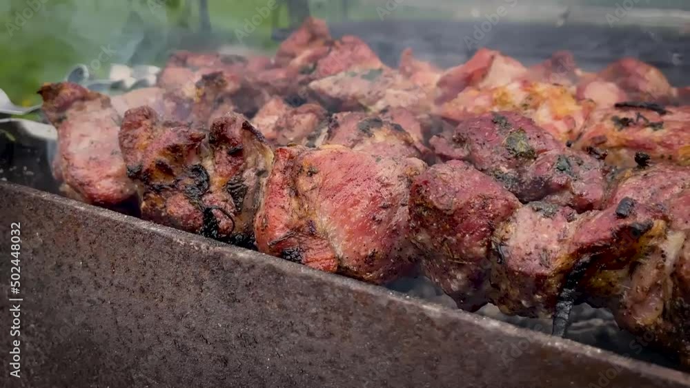 Shish kebab is fried on the grill Shish kebab is fried on the grill