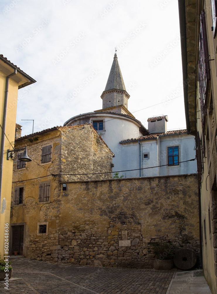 Old residential buildings in the historic medieval hill village of Buzet in Istria, western Croatia
