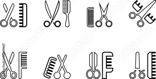 set of scissors and comb. set of professional scissors. Barber set with comb and scissors. Set of hairdresser tools and accessories