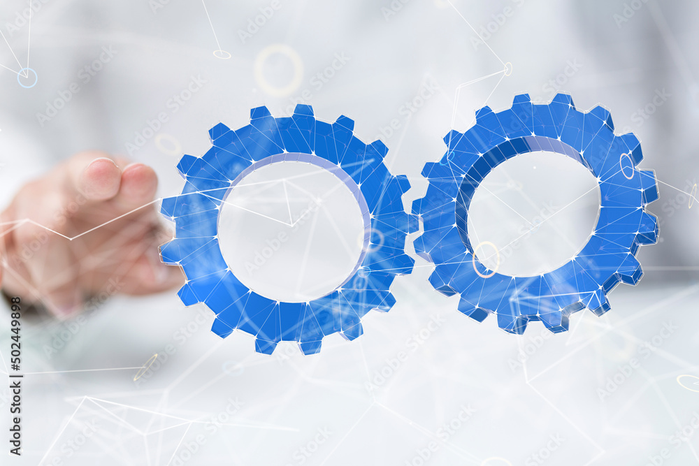 gear system data. Connecting lines and dots.Big data visualization gear system data. Connecting lines and dots.Big data visualization