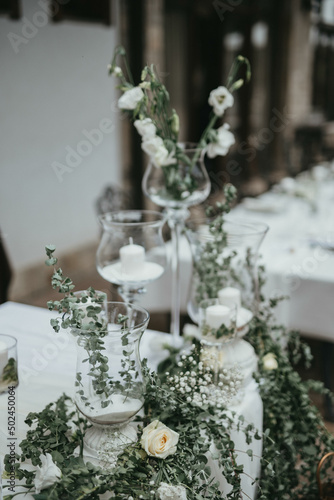 Table setting and decoration. Wedding decor rustic.