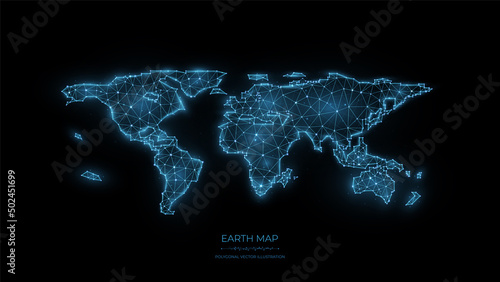Polygonal world map vector illustration on black background. The concept of globalization. World map banner or template.