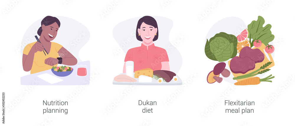 Nutrition planning isolated cartoon vector illustrations set.