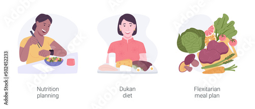 Nutrition planning isolated cartoon vector illustrations set.