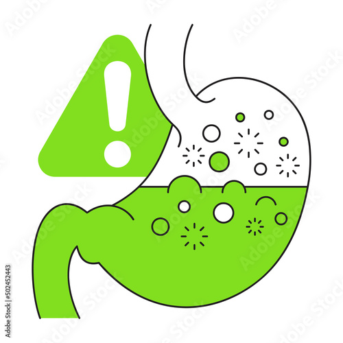 Gastric acid icon in thin line
