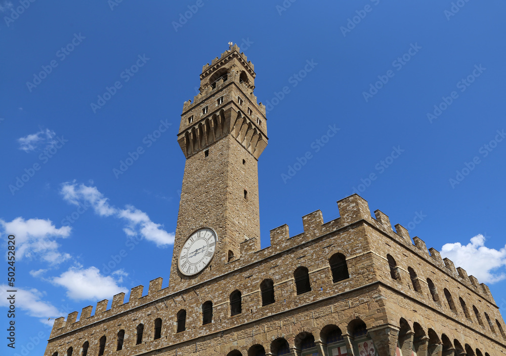 Old Palace called PALAZZO VECCHIO in Italian langauge at Florence city in Italy in Southern Europe