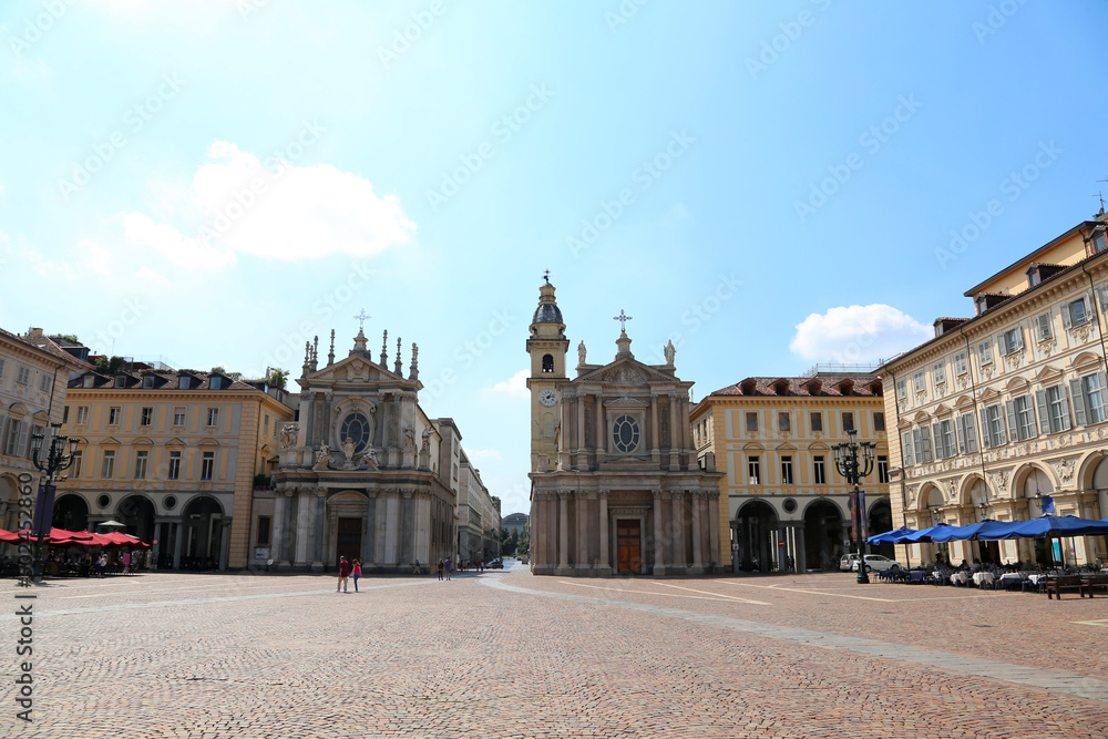 TURIN City in Italy Square of Saint Charles called Piazza San Carlo in Italian language