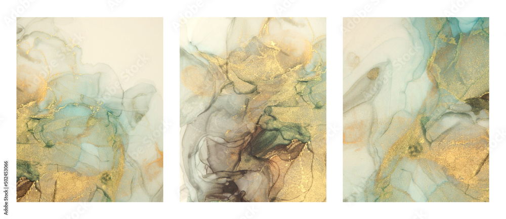 Art Abstract  watercolor flow smoke blot painting. Color canvas marble texture background. Gold (bronze) Alcohol ink.