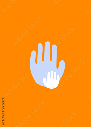illustration of abstract adult and child hand prints on orange, children protection day concept.