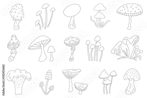 set of black outline mushrooms