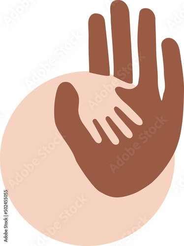 illustration of abstract adult and child hands on white, children protection day concept.