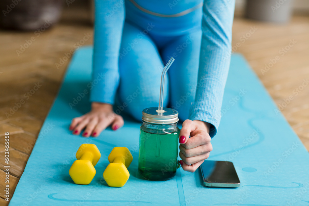 enjoying the moment. yoga at home. holistic health practices. young ...