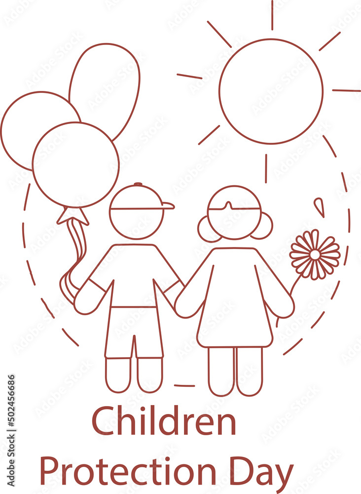 cartoon boy and girl holding hands near children protection day lettering on white. cartoon boy and girl holding hands near children protection day lettering on white.