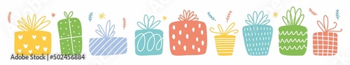 Vector Christmas pattern with hand-drawn gift boxes