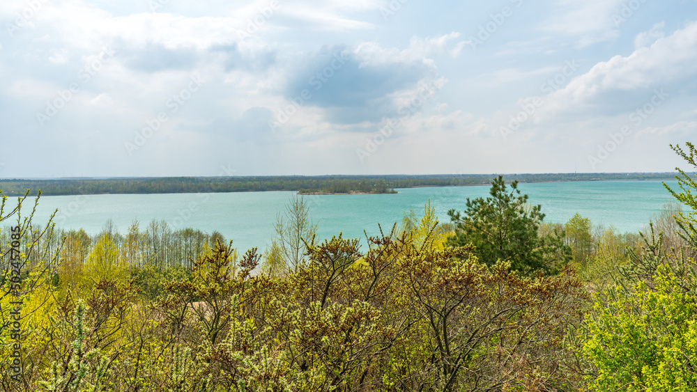 Scenic view at the Markkleeberger lake near Leipzig in early spring