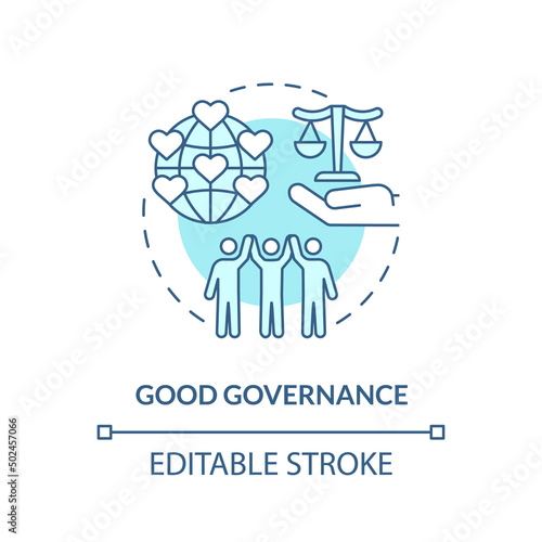 Good governance turquoise concept icon. Public institution. World relations theory abstract idea thin line illustration. Isolated outline drawing. Editable stroke. Arial, Myriad Pro-Bold fonts used