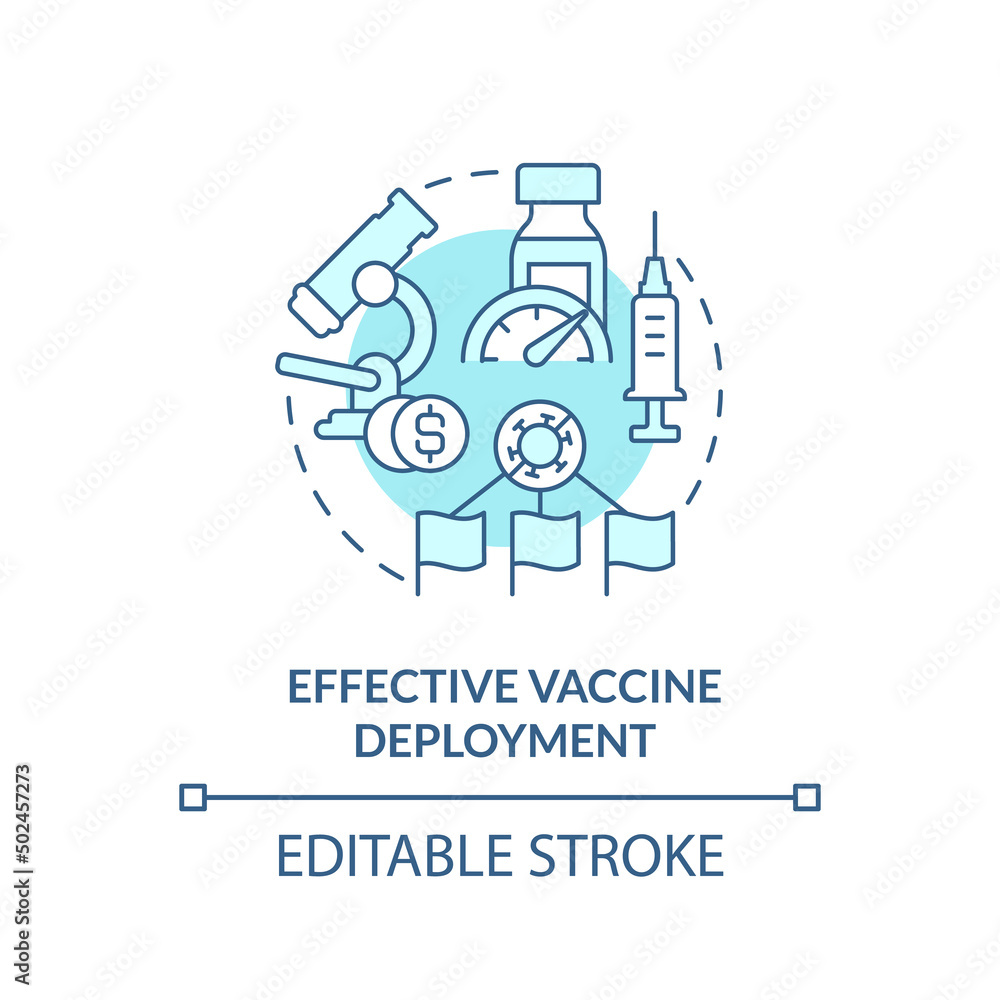 Effective vaccine deployment turquoise concept icon. Global cooperation against covid abstract idea thin line illustration. Isolated outline drawing. Editable stroke. Arial, Myriad Pro-Bold fonts used Effective vaccine deployment turquoise concept icon. Global cooperation against covid abstract idea thin line illustration. Isolated outline drawing. Editable stroke. Arial, Myriad Pro-Bold fonts used