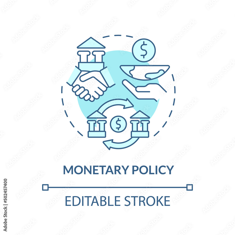 Monetary policy turquoise concept icon. Alliance for sustainable recovery after covid abstract idea thin line illustration. Isolated outline drawing. Editable stroke. Arial, Myriad Pro-Bold fonts used
