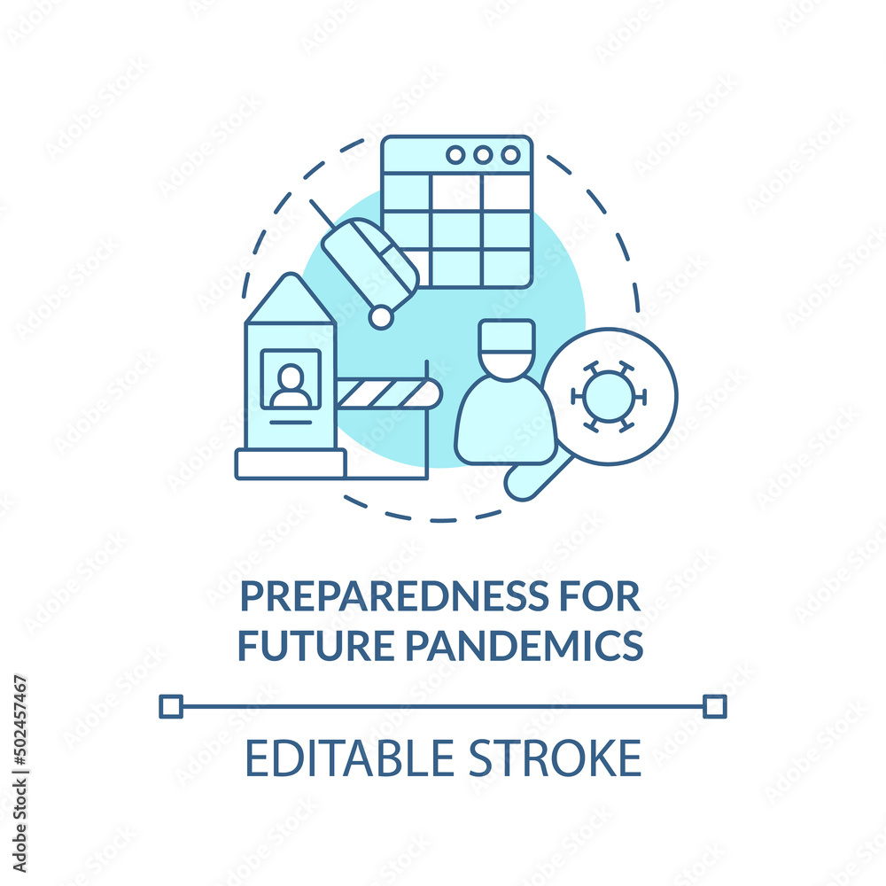 Preparedness for future pandemics turquoise concept icon. World recovery after covid abstract idea thin line illustration. Isolated outline drawing. Editable stroke. Arial, Myriad Pro-Bold fonts used Preparedness for future pandemics turquoise concept icon. World recovery after covid abstract idea thin line illustration. Isolated outline drawing. Editable stroke. Arial, Myriad Pro-Bold fonts used