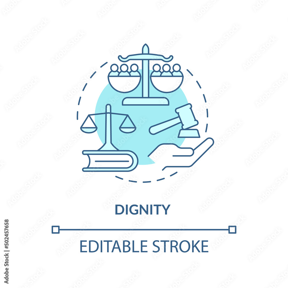 Dignity turquoise concept icon. Human rights. Global cooperation turquoise concept abstract idea thin line illustration. Isolated outline drawing. Editable stroke. Arial, Myriad Pro-Bold fonts used