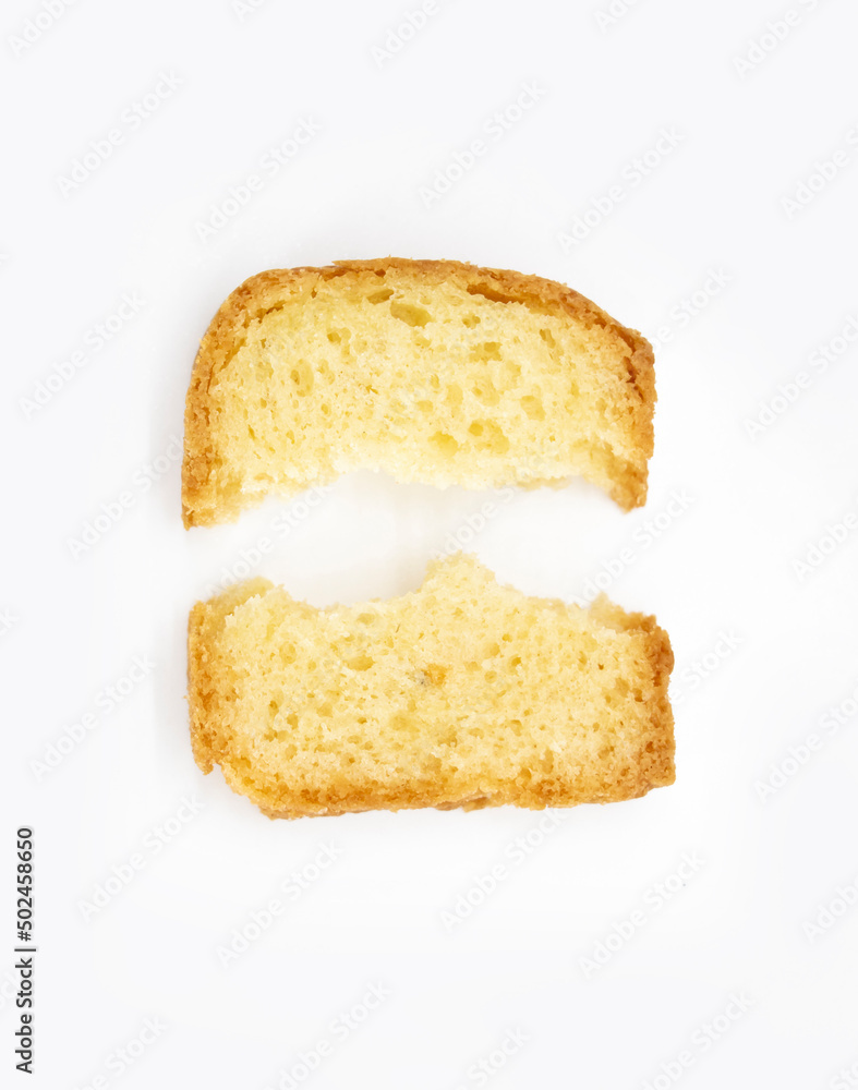 pound cake broken slices isolate on white background pound cake broken slices isolate on white background