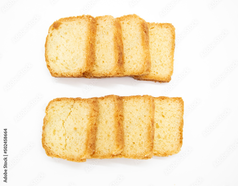 pound cake slice isolate on white background, top view